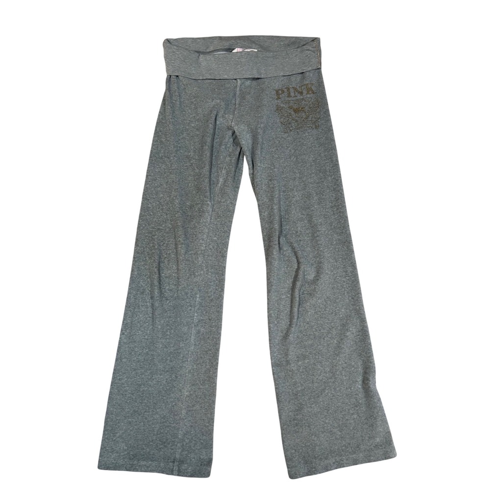 Y2K RARE‎ Victoria's Secret PINK Gray Foldover Waist Velour Pants Flare Leg XS